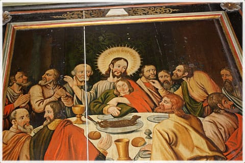 Målning från epitaf i Roma kyrka, den sista måltiden