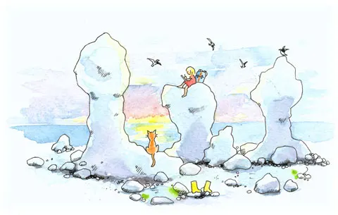 Raukar och raukfält, illustration Lotta Ingelse