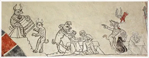 Medeltida målningar, illustration Lotta Ingelse