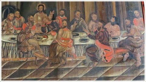 Den centrala målningen på altartavlan i Alskog kyrka