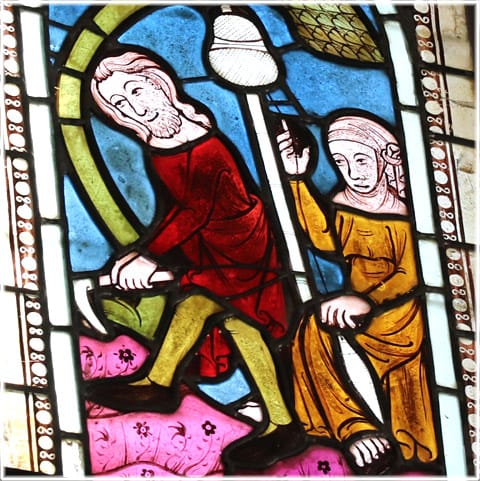 Glasmålning i Hejde kyrka, Adam och Eva